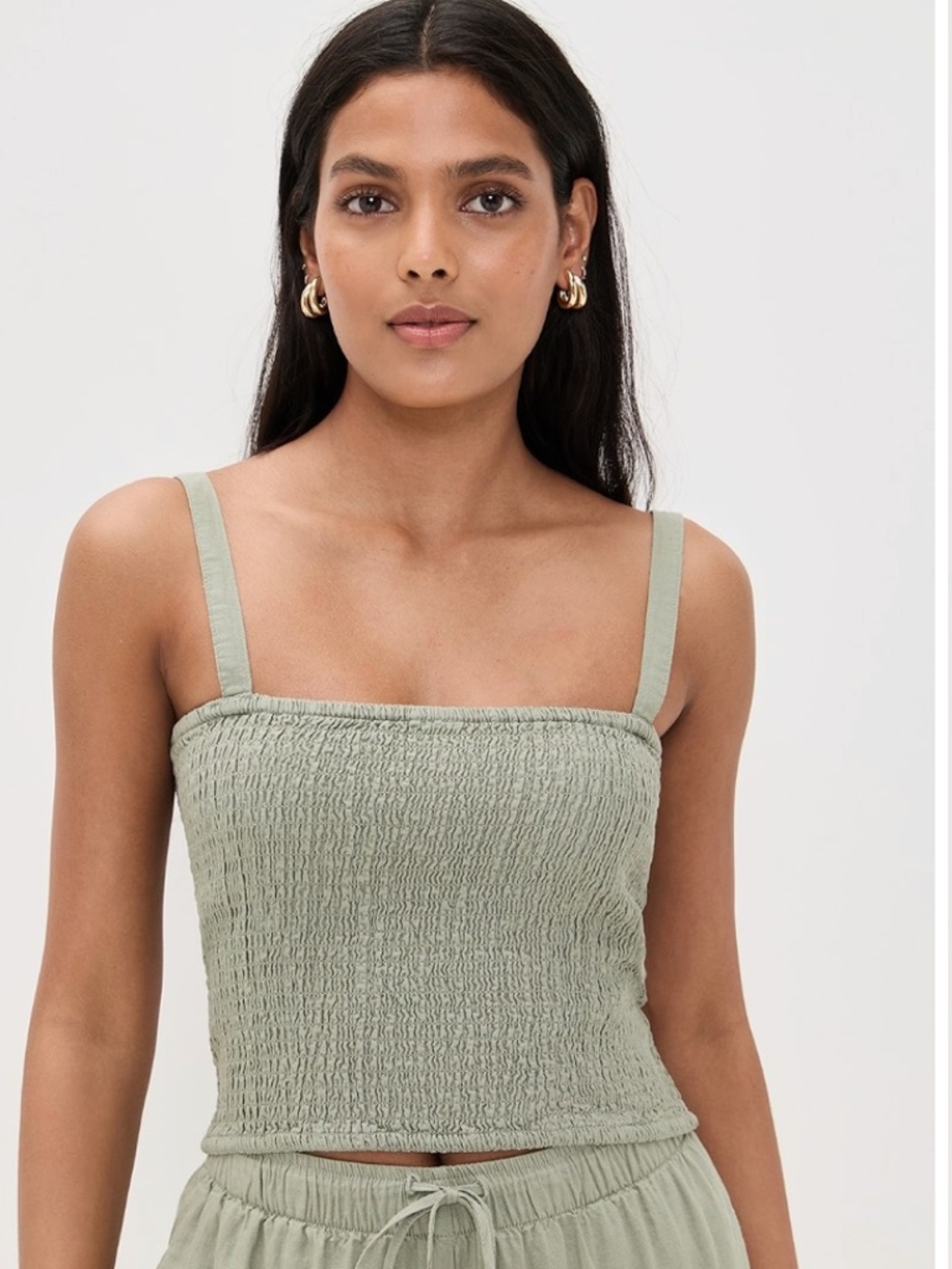 Z SUPPLY Amelie Smocked Linen Tank — Avocado — Size S
